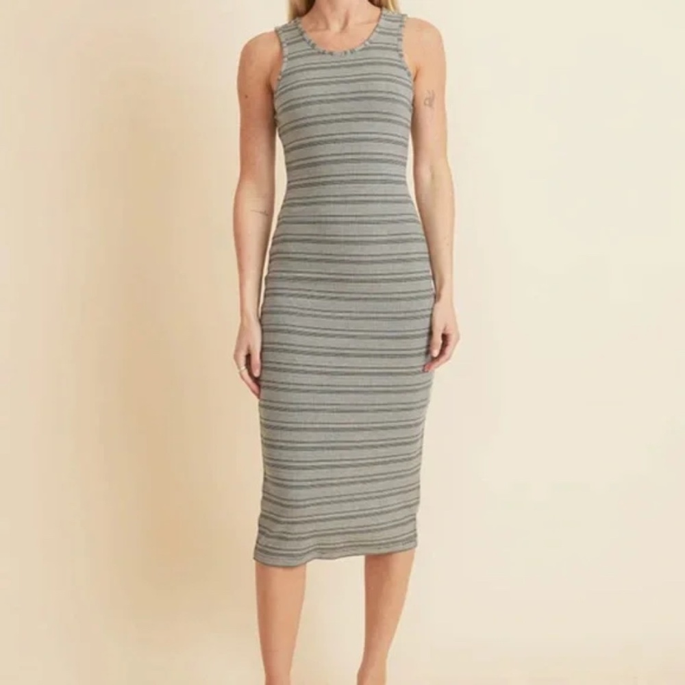 Marine Layer Lexi Ribbed Stripe Midi Tank Dress Black White M